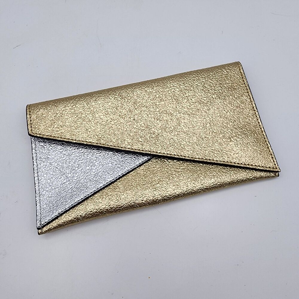 Clutch Evening Bag Gold Silver Magnet Closure 9x5" Deco Flapper 20s Estee Lauder